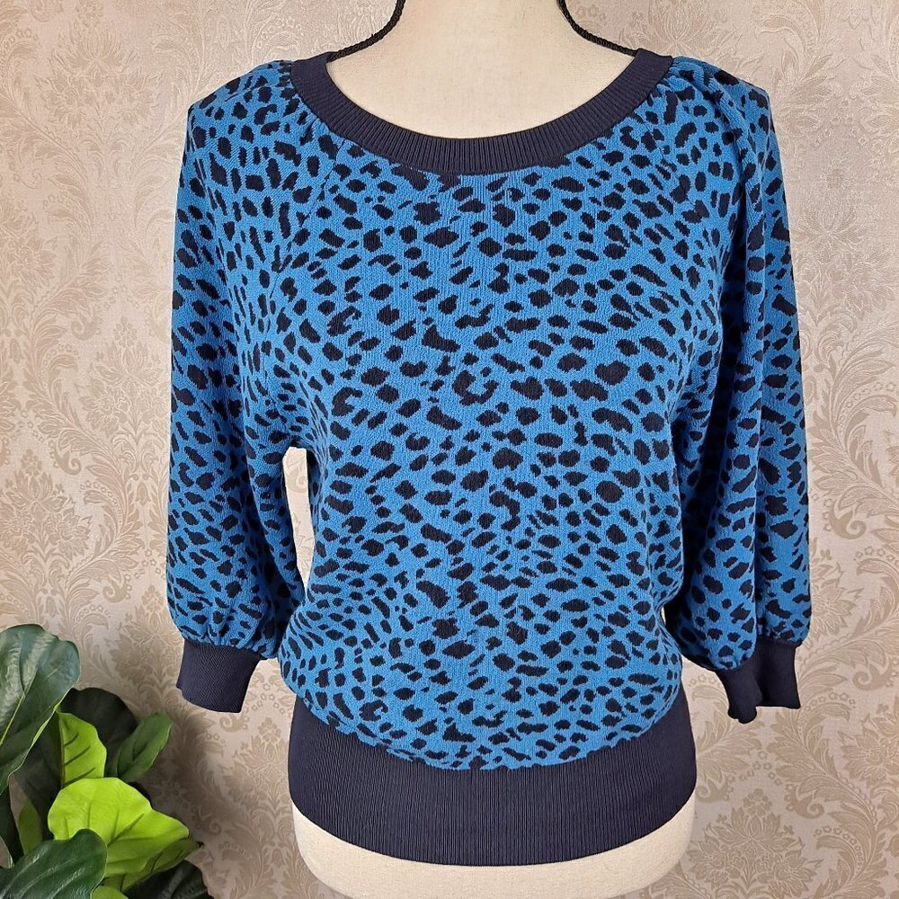 Ann Taylor Size Small Two Tone Blue Leopard Print Sweater Balloon Sleeve EUC